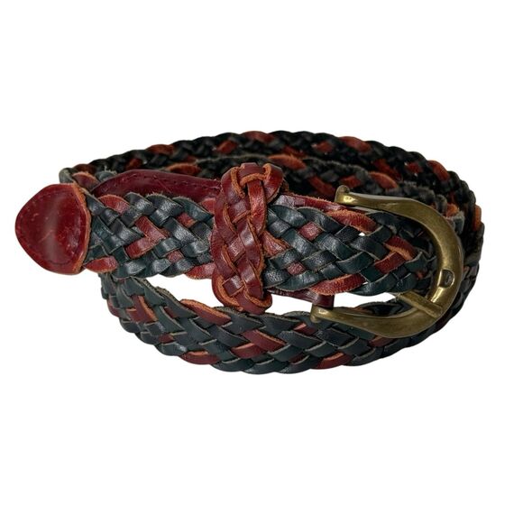 Vtg Womens Belt 100% Leather Woven Braided Adjustable Size M Multicolor Boho - Picture 3 of 9